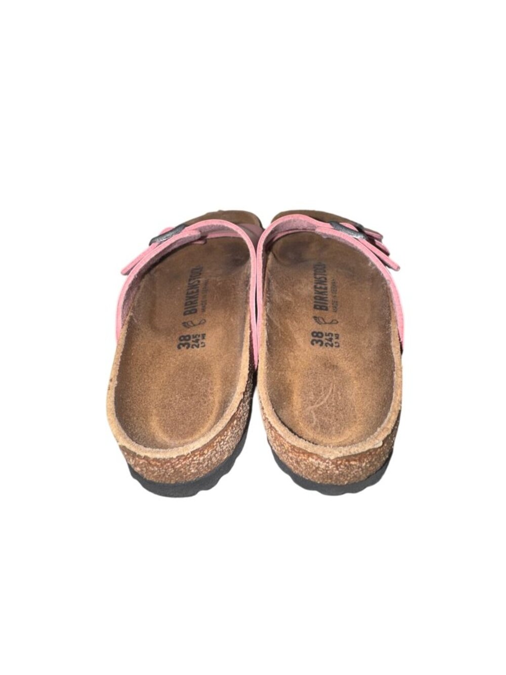 Birkenstock Pink Arizona Two-Strap Sandals Sz 38 EU 7 Women Slip-On Cork Footbed - Picture 4 of 5